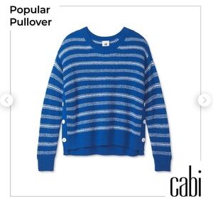 Cabi Iconic Popular Pullover Sweater Blue White Stripe Button Knit Womens Medium